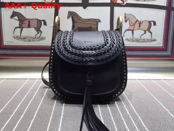 Chloe Small Hudson Bag in Black Smooth Calfskin with Suede Calfskin Tassel Replica