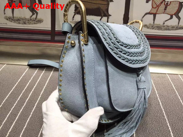 Chloe Small Hudson Bag in Suede Calfskin with Tassel Summer Blue Replica
