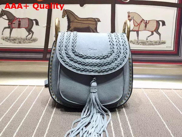 Chloe Small Hudson Bag in Suede Calfskin with Tassel Summer Blue Replica