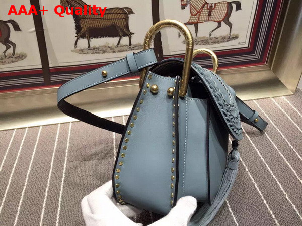 Chloe Small Hudson Bag in Summer Blue Smooth Calfskin with Suede Calfskin Tassel Replica