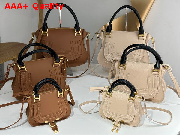 Chloe Small Marcie Bag in Boyish Brown Grained Leather with Black Handle Replica