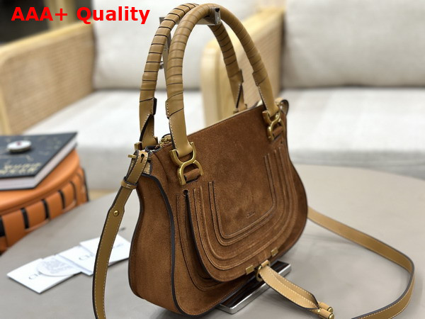 Chloe Small Marcie Bag in Suede Leather Gold and Khaki Replica