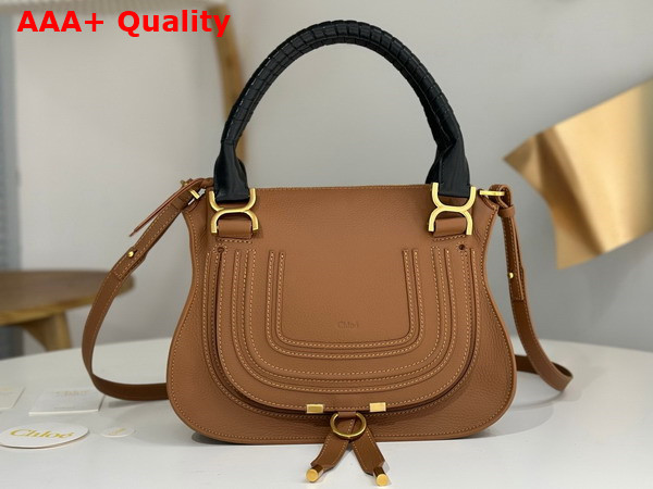 Chloe Small Marcie Bag in Tan Grained Leather with Black Handle Replica