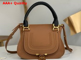 Chloe Small Marcie Bag in Tan Grained Leather with Black Handle Replica