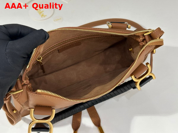 Chloe Small Marcie Bag in Tan Grained Leather with Black Handle Replica