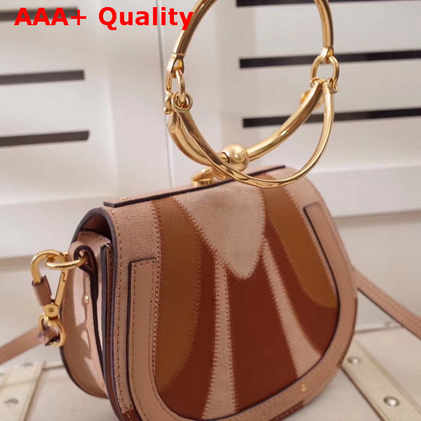 Chloe Small Nile Bracelet Bag Small Grain Lambskin Smooth and Suede Calfskin Nude and Brown Replica
