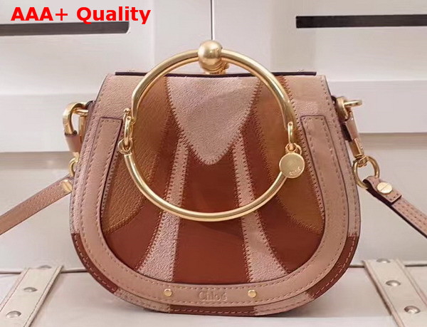 Chloe Small Nile Bracelet Bag Small Grain Lambskin Smooth and Suede Calfskin Nude and Brown Replica