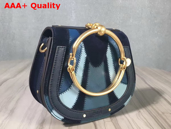Chloe Small Nile Bracelet Bag in Blue Smooth and Suede Calfskin Patchwork Replica