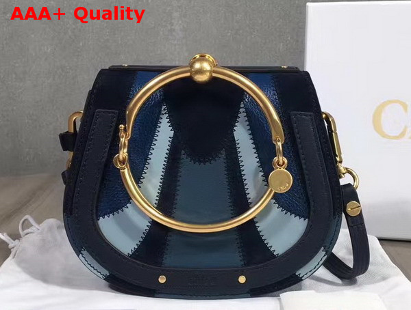 Chloe Small Nile Bracelet Bag in Blue Smooth and Suede Calfskin Patchwork Replica