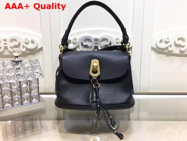 Chloe Small Owen Bag with Flap in Black Smooth and Suede Calfskin Replica