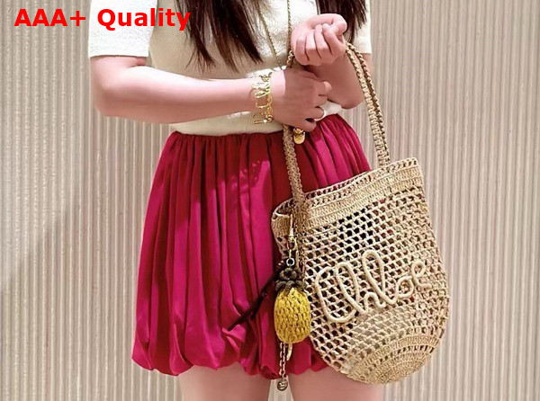 Chloe Small Summer Banana Tote Bag in Natural Raffia Replica