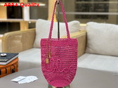 Chloe Small Summer Banana Tote Bag in Raffia Fuchsia Rose Replica