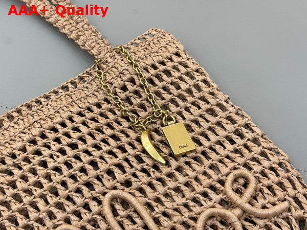 Chloe Small Summer Banana Tote Bag in Raffia Hot Sand Replica