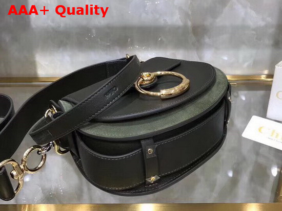 Chloe Small Tess Bag in Black Shiny Calfskin and Khaki Suede Calfskin Replica