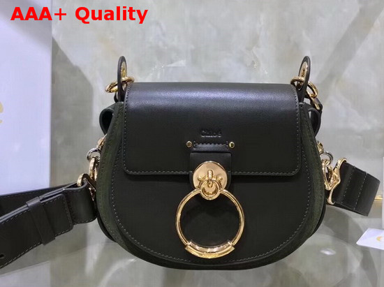 Chloe Small Tess Bag in Black Shiny Calfskin and Khaki Suede Calfskin Replica