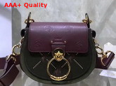 Chloe Small Tess Bag in Smooth Calfskin with Little Horses Embroidery and Debossed Baroque C Deep Forest Replica