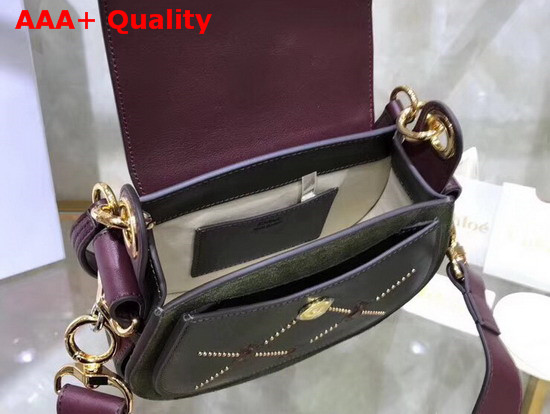 Chloe Small Tess Bag in Smooth Calfskin with Little Horses Embroidery and Debossed Baroque C Deep Forest Replica