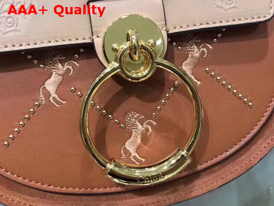 Chloe Small Tess Bag in Smooth Calfskin with a Mix of Little Horses Embroidery and Debossed Baroque C Caramel Replica