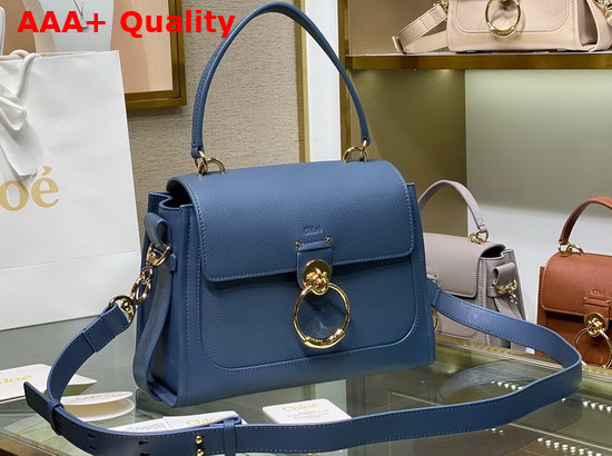 Chloe Small Tess Day Bag in Grained and Shiny Calfskin Blue Replica