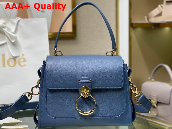 Chloe Small Tess Day Bag in Grained and Shiny Calfskin Blue Replica