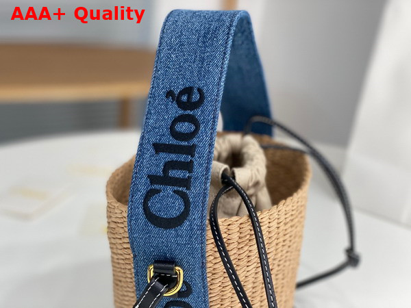 Chloe Small Woody Basket in Fair Trade Paper Calfskin and Deadstock Denim with Chloe Logo Embroidery Replica