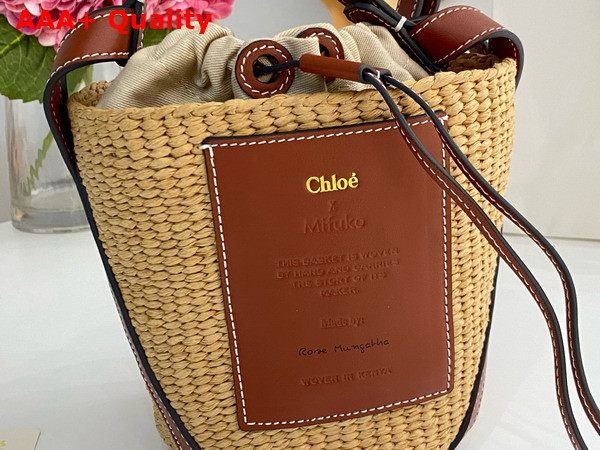Chloe Small Woody Basket in Natural Fibers and Brown Leather Replica