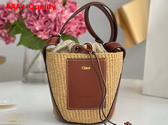 Chloe Small Woody Basket in Natural Fibers and Brown Leather Replica
