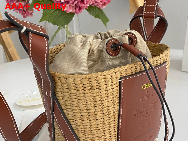 Chloe Small Woody Basket in Natural Fibers and Brown Leather Replica