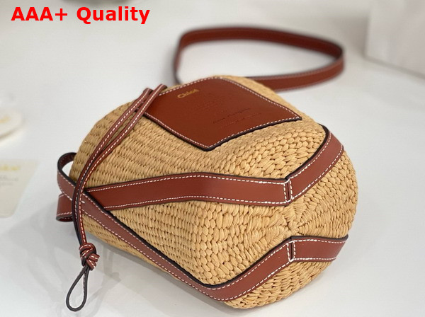 Chloe Small Woody Basket in Natural Fibers and Brown Leather Replica