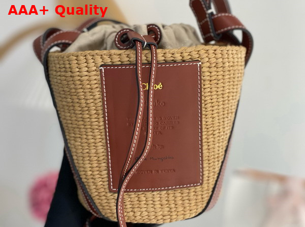 Chloe Small Woody Basket in Natural Fibers and Brown Leather Replica