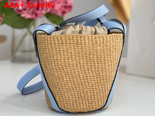 Chloe Small Woody Basket in Natural Fibers and Sky Blue Leather Replica