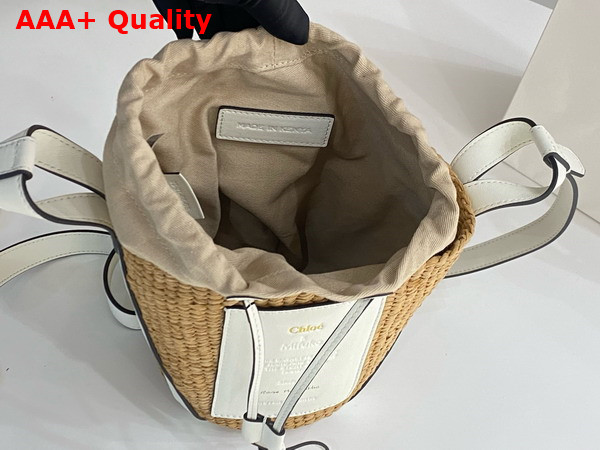 Chloe Small Woody Basket in Natural Fibers and White Leather Replica