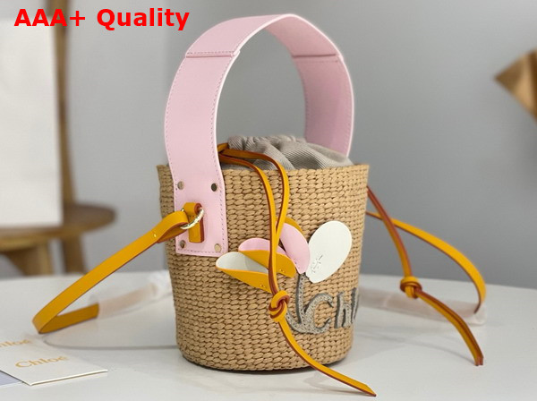 Chloe Small Woody Basket in Natural Fibers with Leather Flower Replica