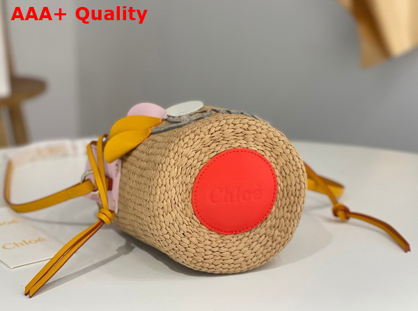 Chloe Small Woody Basket in Natural Fibers with Leather Flower Replica