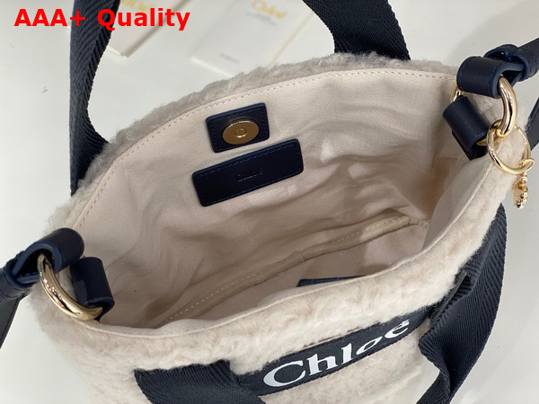 Chloe Small Woody Tote Bag in Beige Shearling and Black Nylon Replica