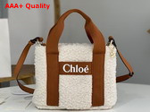 Chloe Small Woody Tote Bag in Beige Shearling and Tan Nylon Replica