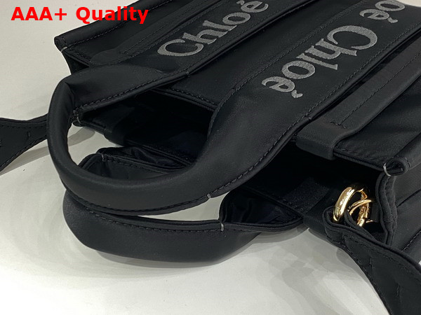 Chloe Small Woody Tote Bag in Black Recycled Nylon with Chloe Logo Replica