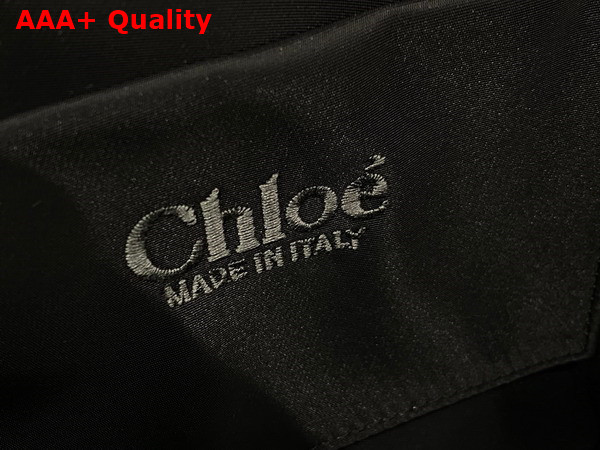 Chloe Small Woody Tote Bag in Black Recycled Nylon with Chloe Logo Replica