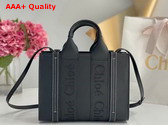 Chloe Small Woody Tote Bag in Black Smooth Calfskin with Chloe Logo Replica