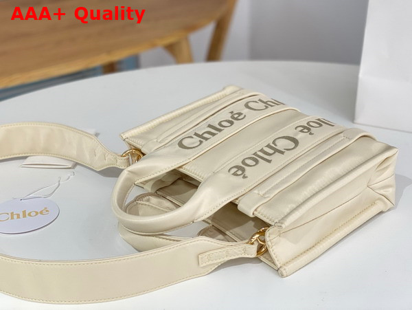 Chloe Small Woody Tote Bag in Dusty Ivory Recycled Nylon with Chloe Logo Replica