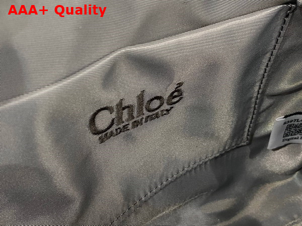 Chloe Small Woody Tote Bag in Elephant Grey Recycled Nylon with Chloe Logo Replica