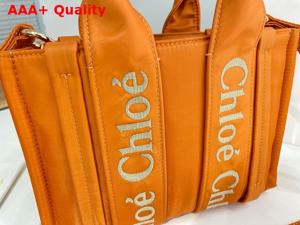 Chloe Small Woody Tote Bag in Golden Yellow Recycled Nylon with Chloe Logo Replica