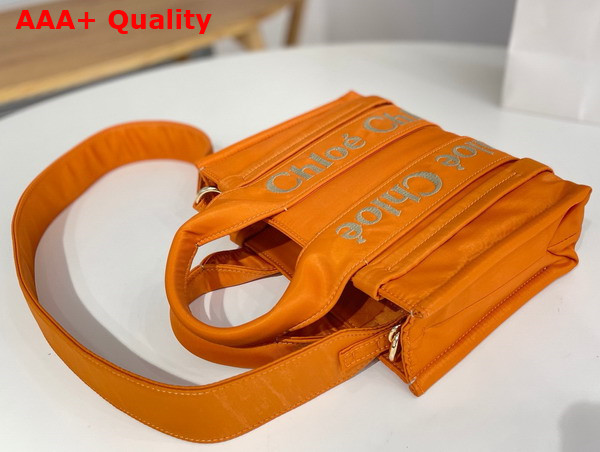 Chloe Small Woody Tote Bag in Golden Yellow Recycled Nylon with Chloe Logo Replica