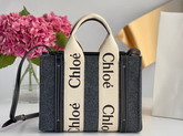 Chloe Small Woody Tote Bag with Strap in Recycled Felt and Shiny Calfskin with Woody Ribbon Cashmere Grey Replica
