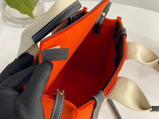 Chloe Small Woody Tote Bag with Strap in Recycled Felt and Shiny Calfskin with Woody Ribbon Flame Orange Replica