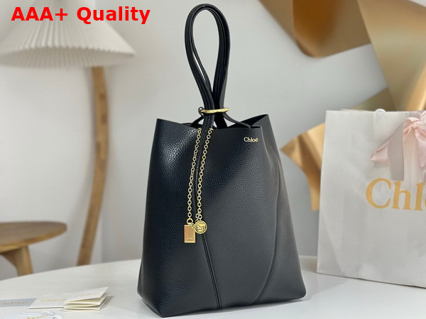 Chloe Spin Tote Bag in Black Grained Leather Replica