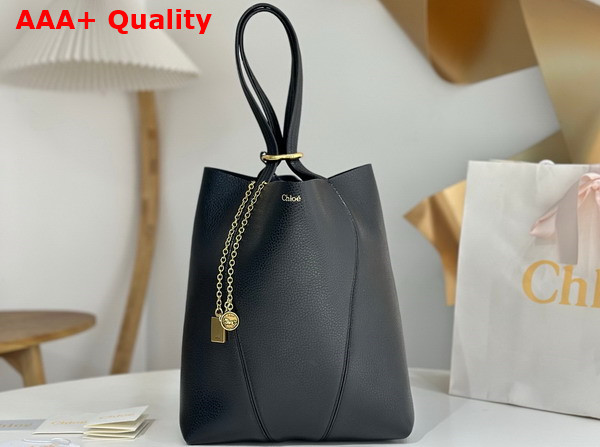 Chloe Spin Tote Bag in Black Grained Leather Replica