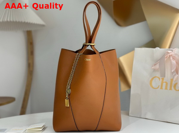 Chloe Spin Tote Bag in Clay Brown Grained Leather Replica