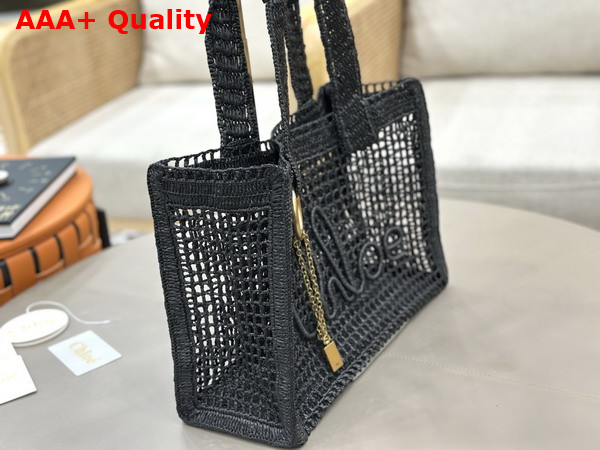 Chloe Summer Banana East West Tote Bag in Black Raffia Replica