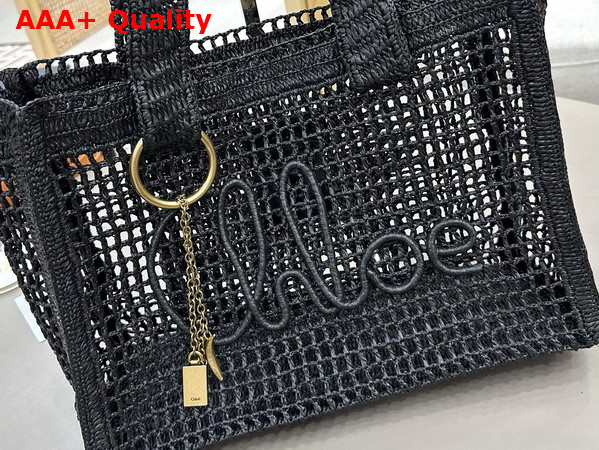 Chloe Summer Banana East West Tote Bag in Black Raffia Replica